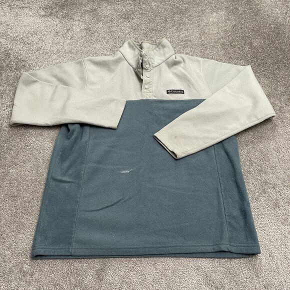 Columbia Campfire Fire Side Fleece Jacket Mens Large Blue Gray 1/4 Snap Outdoor - Picture 1 of 10